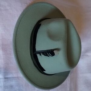 Green Fedora Hat with Feather